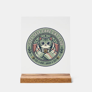Gemütliches Selbstpflege-Katze-Katze-Grafik-T-Shir Acrylschild