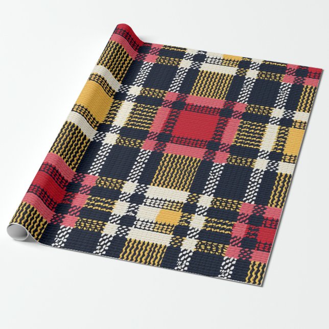 Gemütliches Strick Patchwork - Vintager Boho Autum Geschenkpapier (Ungerollt)