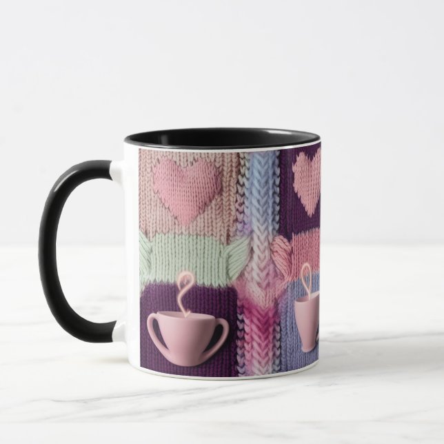 Gemütliches Strickherz-Patchwork-Rosa-Mug-Kombiset Tasse (Links)