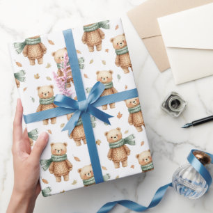 Gemütliches Teddybär-Herbst-Kinderzimmer Geschenkpapier