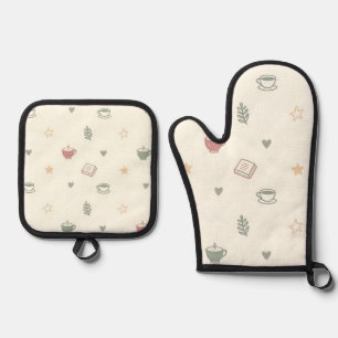 Gemütliches Teebuch-Kerzenmuster Soft Ofenhandschuh & Topflappen-Set