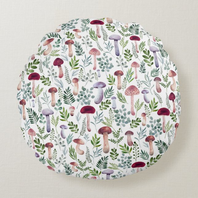 Gemütliches Watercolor-Mushroom-Muster   Rundes Kissen (Vorderseite)