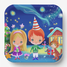 Gemütliches Weihnachten - Neues Jahr. Mädchen und  Pappteller