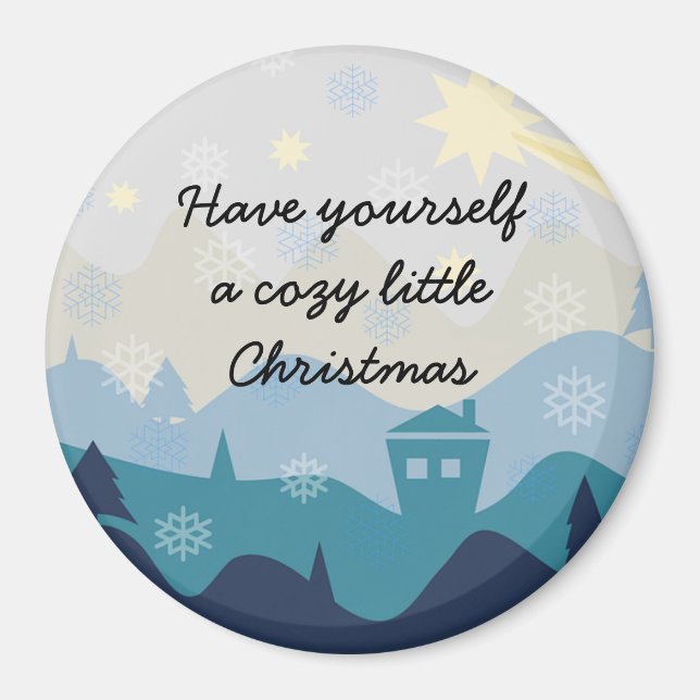 Gemütliches Weihnachten wünscht Retro Magnet (Vorne)