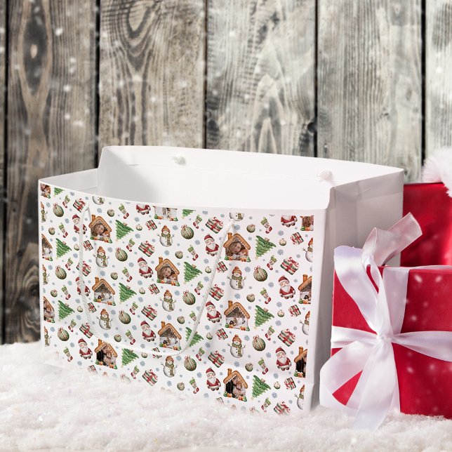Gemütliches Weihnachts-Gingerbär-Foto-Foto Muster Große Geschenktüte (Cozy Christmas Gingerbred Photo Photo Pattern Large Gift Bag)