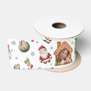 Gemütliches Weihnachts-Gingerbär-Foto-Foto Muster Satinband