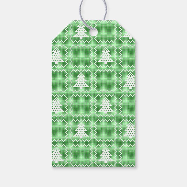 Gemütliches Weihnachtsbaum hässlich Pullover Schac Geschenkanhänger (Vorderseite)