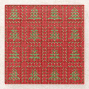 Gemütliches Weihnachtsbaum hässlich Pullover Schac Glasuntersetzer