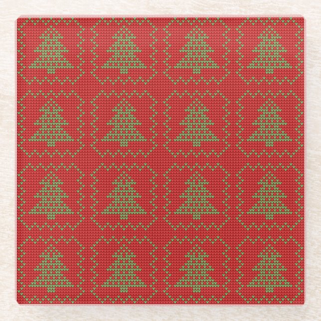 Gemütliches Weihnachtsbaum hässlich Pullover Schac Glasuntersetzer (Vorderseite)