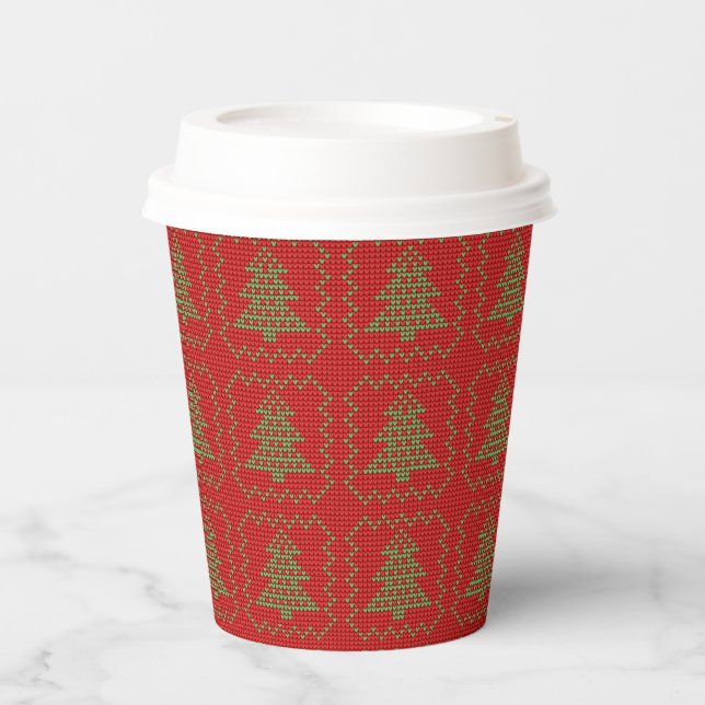 Gemütliches Weihnachtsbaum hässlich Pullover Schac Pappbecher (Vorderseite)