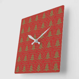 Gemütliches Weihnachtsbaum hässlich Pullover Schac Quadratische Wanduhr