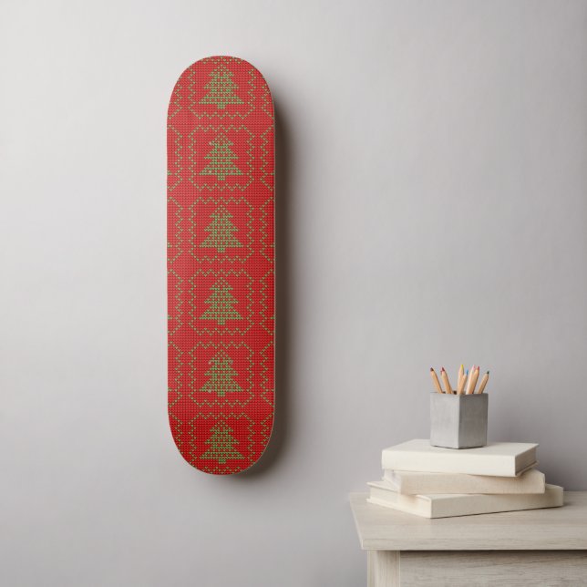 Gemütliches Weihnachtsbaum hässlich Pullover Schac Skateboard (Wandkunst)
