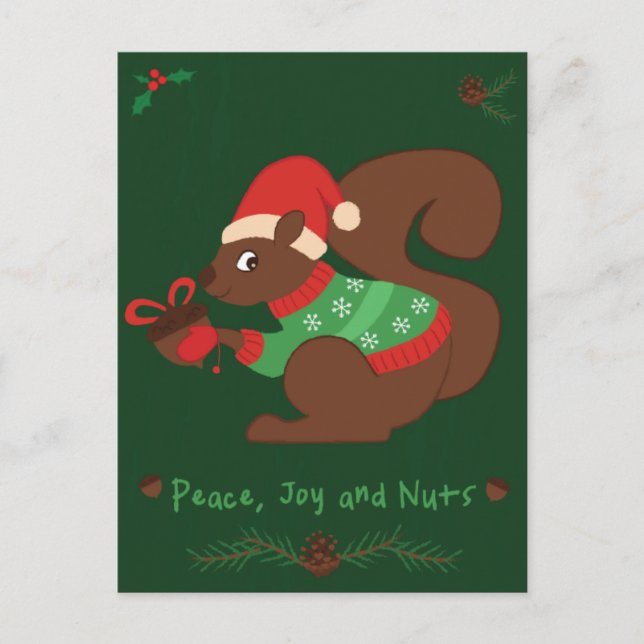 Gemütliches Weihnachtseichhörnchen Feiertagspostkarte (Vorderseite)
