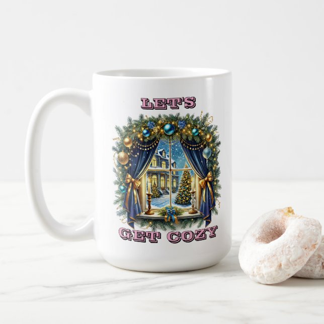 Gemütliches Weihnachtsfenster mit festlichen Dekor Kaffeetasse (Mit Donut)