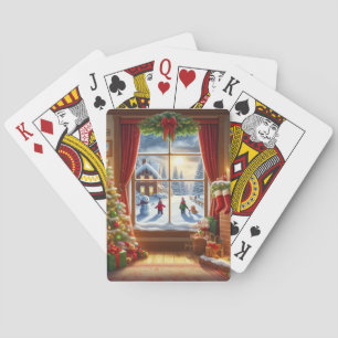 Gemütliches Weihnachtsfenster Spielkarten