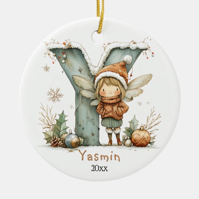 Gemütliches Weihnachtsfest Anfänglicher Personalis Keramik Ornament (Vorne)