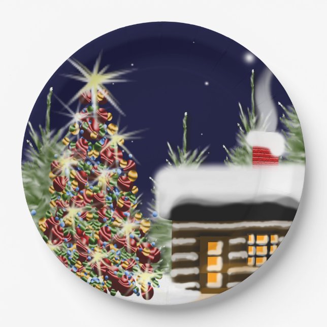 Gemütliches Weihnachtshaus Weihnachtswelt Xmas Des Pappteller (Vorderseite)