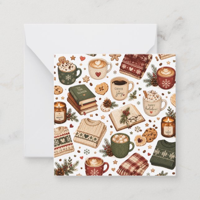 Gemütliches Weihnachtskaffee-Wintermuster  Mitteilungskarte (Vorderseite)