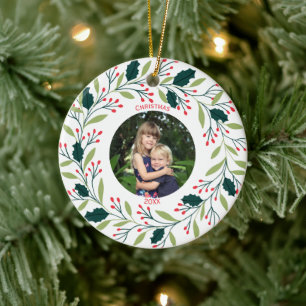 Gemütliches Weihnachtskraut-Foto Keramik Ornament