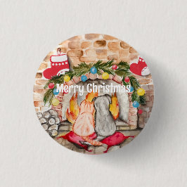 Gemütliches Weihnachtsmantel mit Hund und Katze Button