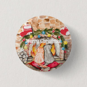 Gemütliches Weihnachtsmantel mit Hund und Katze Button