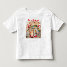 Gemütliches Weihnachtsmantel mit Hund und Katze Kleinkind T-shirt