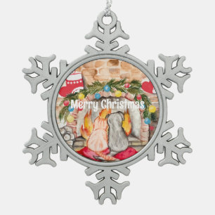 Gemütliches Weihnachtsmantel mit Hund und Katze Schneeflocken Zinn-Ornament