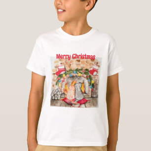 Gemütliches Weihnachtsmantel mit Hund und Katze T-Shirt