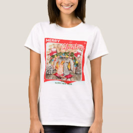 Gemütliches Weihnachtsmantel mit Hund und Katze T-Shirt