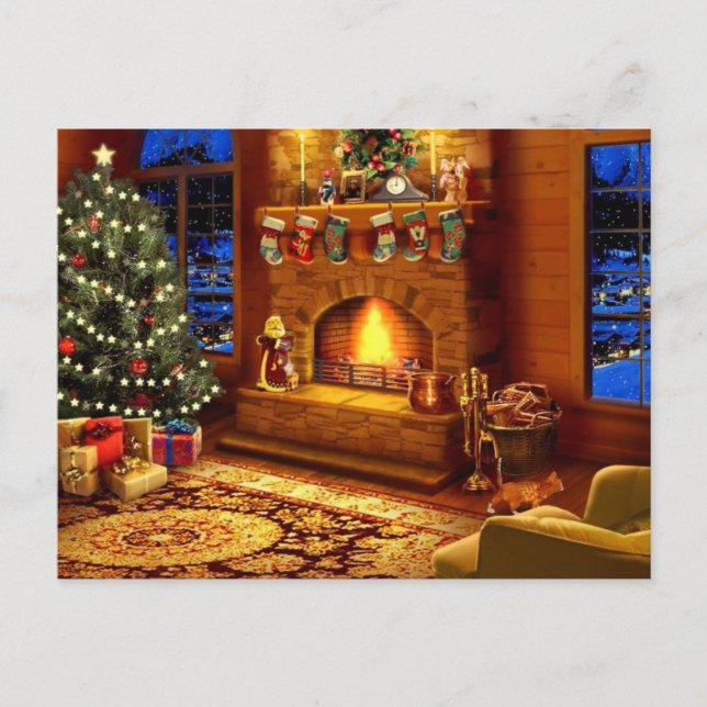 Gemütliches Weihnachtswohnzimmer Feiertagspostkarte (Vorderseite)