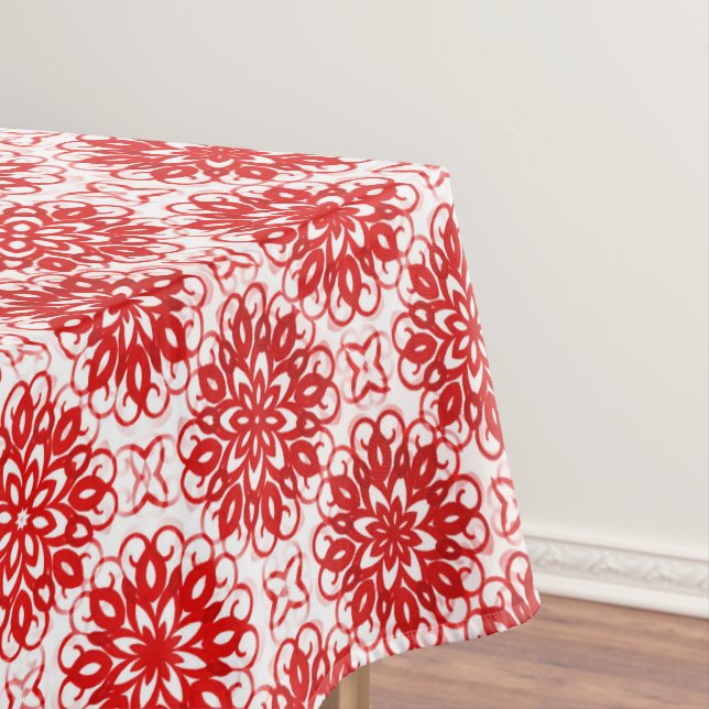Gemütliches Weiß- und Rotes Winterblumenmuster Wei Tischdecke (Beispiel)