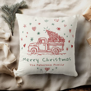 Gemütliches Whimsical Retro Weihnachtswagen Famili Kissen