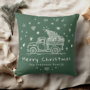 Gemütliches Whimsical Retro Weihnachtswagen Famili Kissen