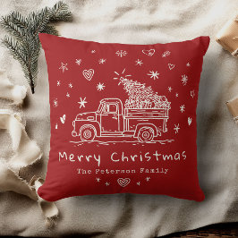 Gemütliches Whimsical Retro Weihnachtswagen Famili Kissen