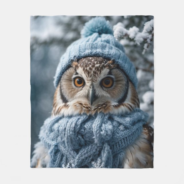 Gemütliches Whimsisches Winter Wonderland Owl Fleecedecke (Vorderseite)