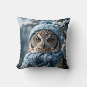Gemütliches Whimsisches Winter Wonderland Owl Kissen