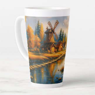 Gemütliches Windmühlen-Dorf bei Sonnenaufgang Milchtasse