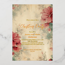 Gemütliches Winter Floral Weihnachten Party Folieneinladung