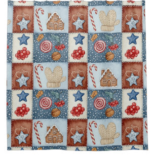 Gemütliches Winter-Patchwork-Weihnachten Duschvorhang