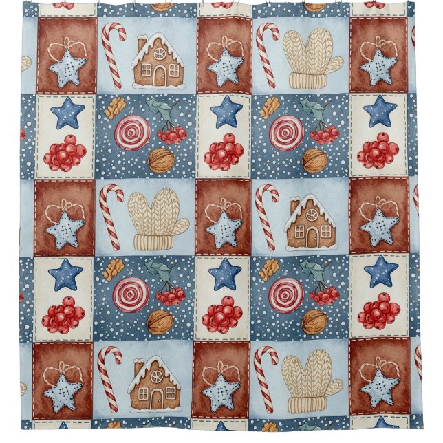 Gemütliches Winter-Patchwork-Weihnachten Duschvorhang (Vorderseite)
