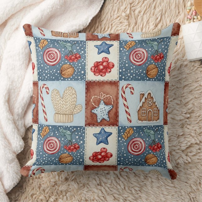 Gemütliches Winter-Patchwork-Weihnachten Kissen (Decke)