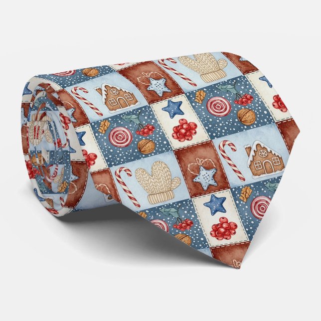 Gemütliches Winter-Patchwork-Weihnachten Krawatte (Gerollt)