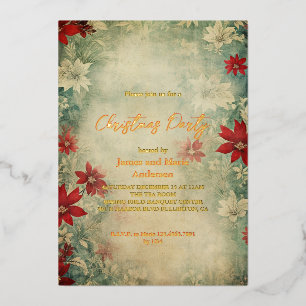 Gemütliches Winter Poinsettia Blumenweihnachtsfest Folieneinladung