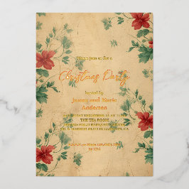 Gemütliches Winter Red Green Floral Weihnachten Pa Folieneinladung