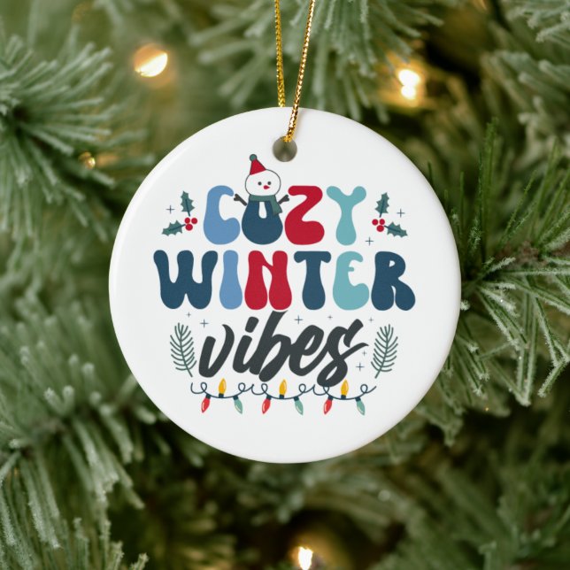 Gemütliches Winter Vibes Foto Weihnachten Keramik Ornament (Baum)