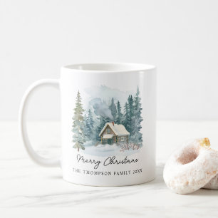 Gemütliches Winter-Wasserfarben-Ferienhaus handges Kaffeetasse