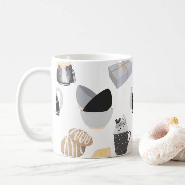 Gemütliches Winter-Zuhause-Muster Kaffeetasse (Mit Donut)