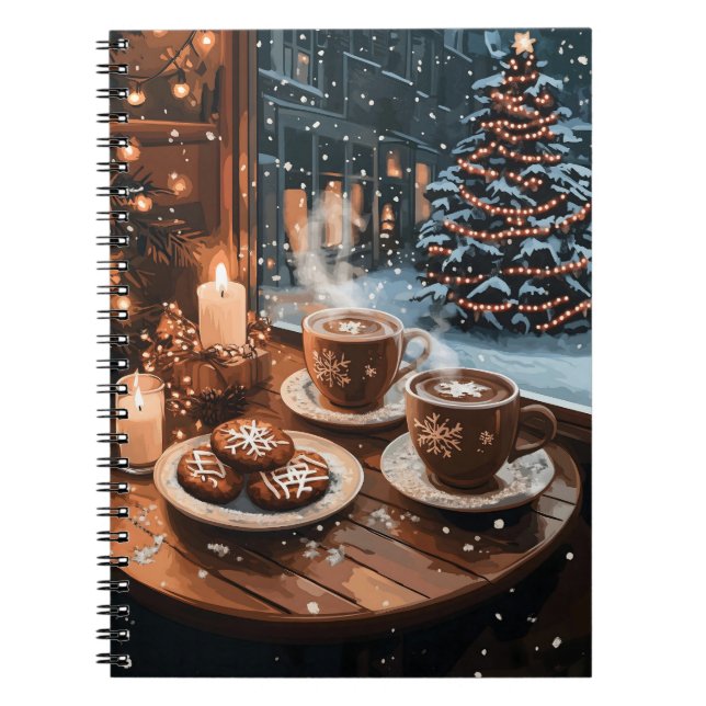 Gemütliches Wintercafé mit heißem Kakao und Keksen Notizblock (Vorderseite)
