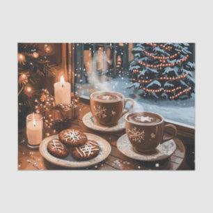 Gemütliches Wintercafé mit heißem Kakao und Keksen Seidenpapier