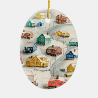 Gemütliches Winterdorf Kunst Keramik Ornament